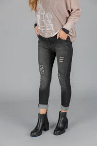 Elissia GM60816N Black Ripped Stretch Pants