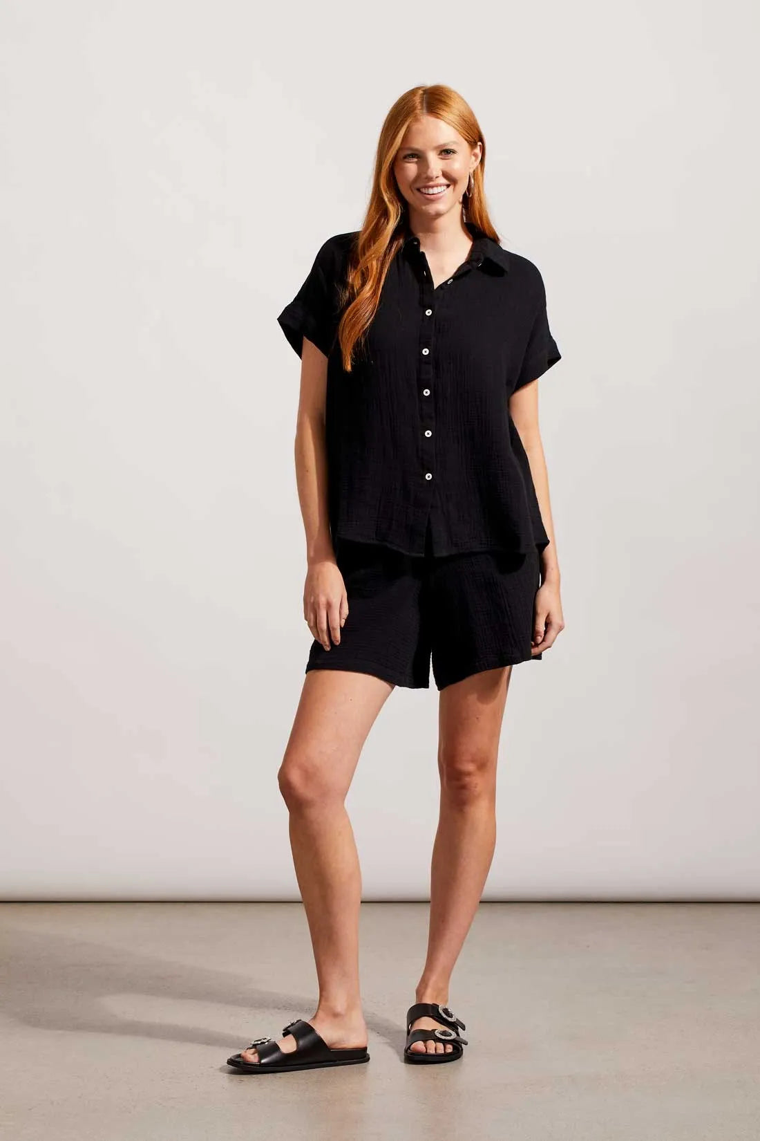 Tribal 76770 Black Drop Shoulder High Low Shirt