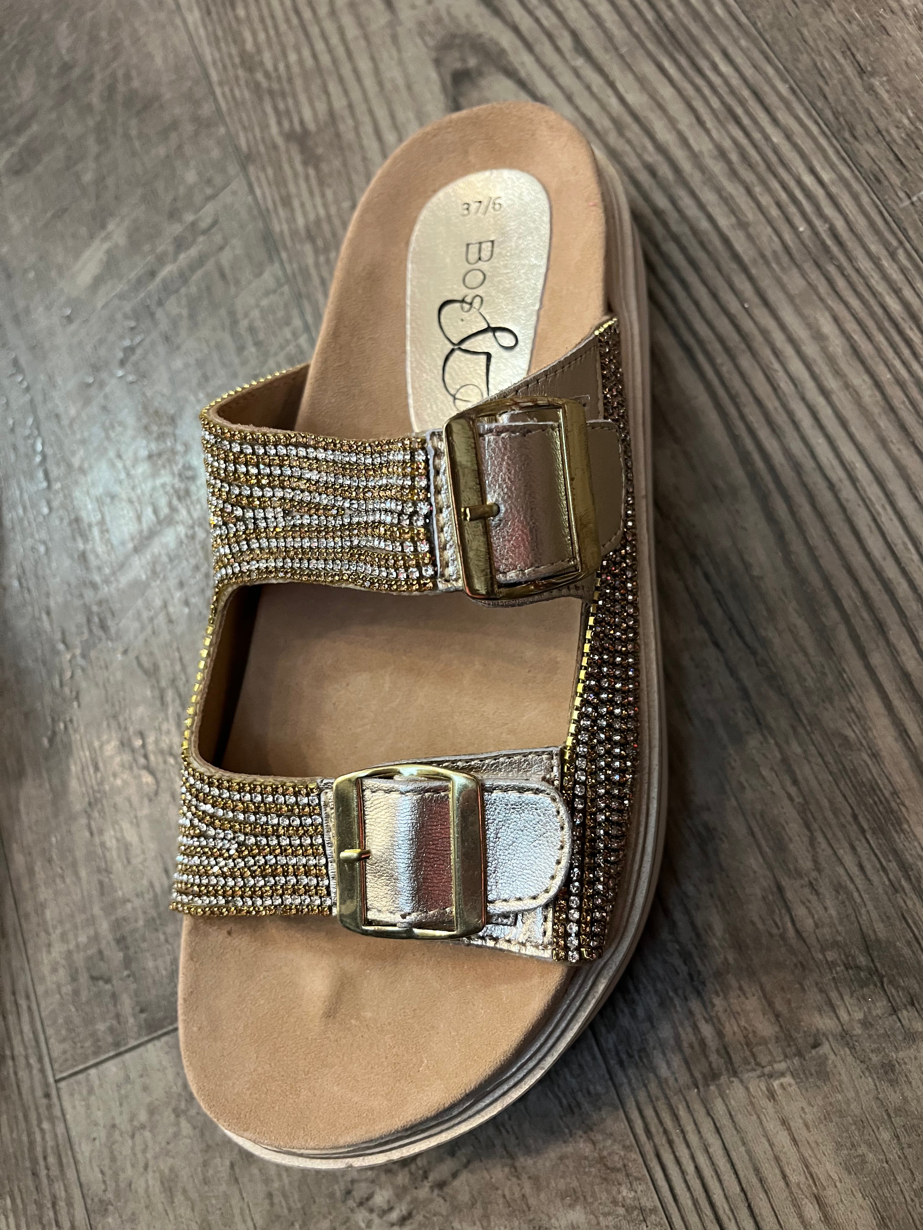 Bos & Co Dahna Crystal 2 Strap Sandal in Gold