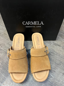Carmela 160736 Camel Suede Peek Toe Clog Sandal