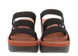 Fly London Yian Black (Brick Sole) Elastic Strap Wedge Sandal