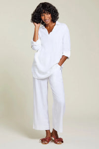 Tribal 13050 White Linen Blend wide Leg Pant