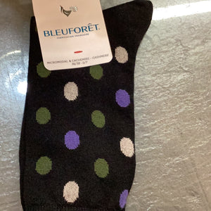 Bleuforet 6260 black sock with multi colour polka dots